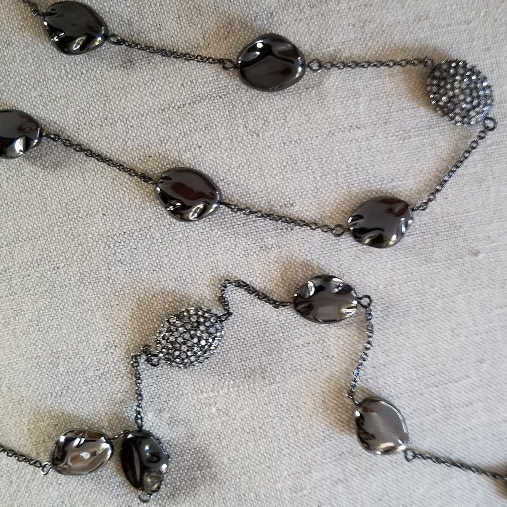 Chico's 42" Necklace Hematite coloring/Rhinestone Beads
